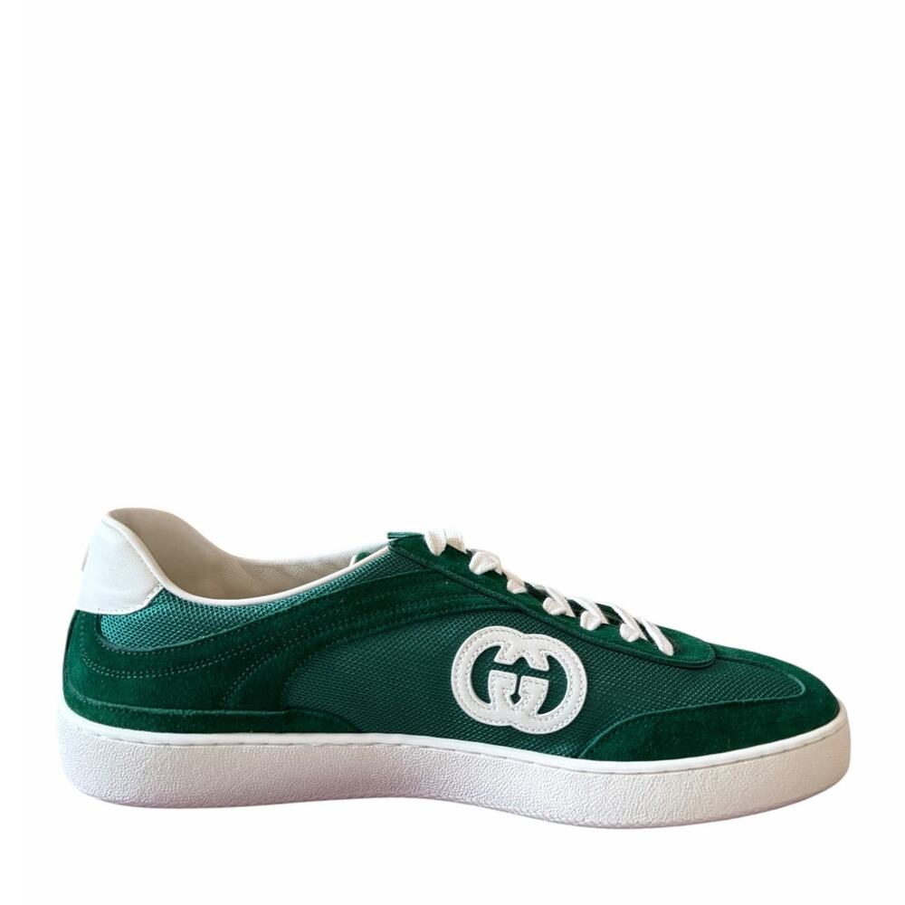 Gucci Mens G74 Interlocking G Sneakers Green Suede Low Top Size 12 US 12.5 New